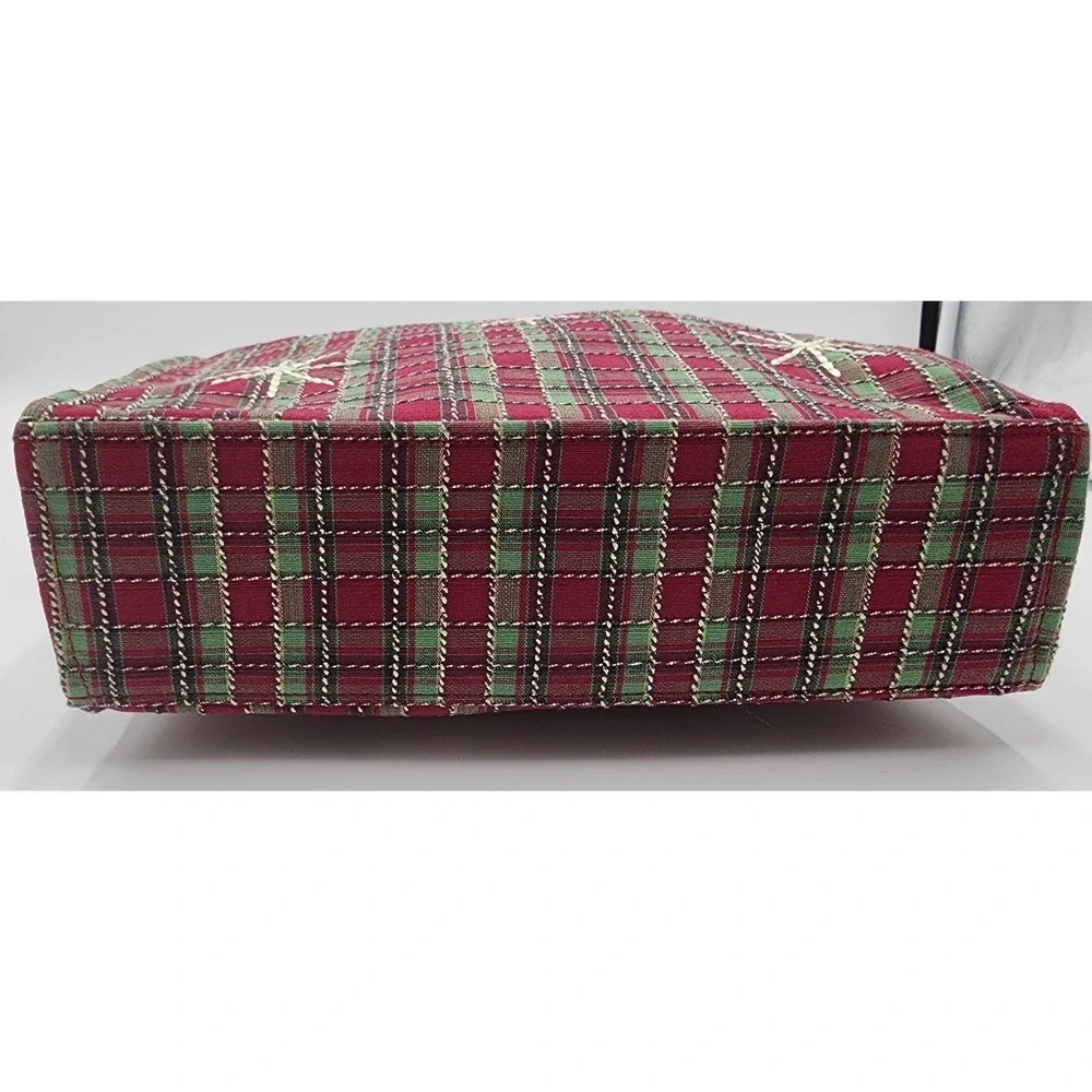 Longaberger Tote Bag Red Green Plaid Snowflake Christmas Holiday Embroidered NEW
